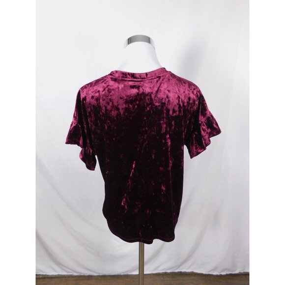 Altar'd State Shirt Womens Small Burgundy Crushed Velvet Short Ruffle Sleeve Top - Picture 4 of 10